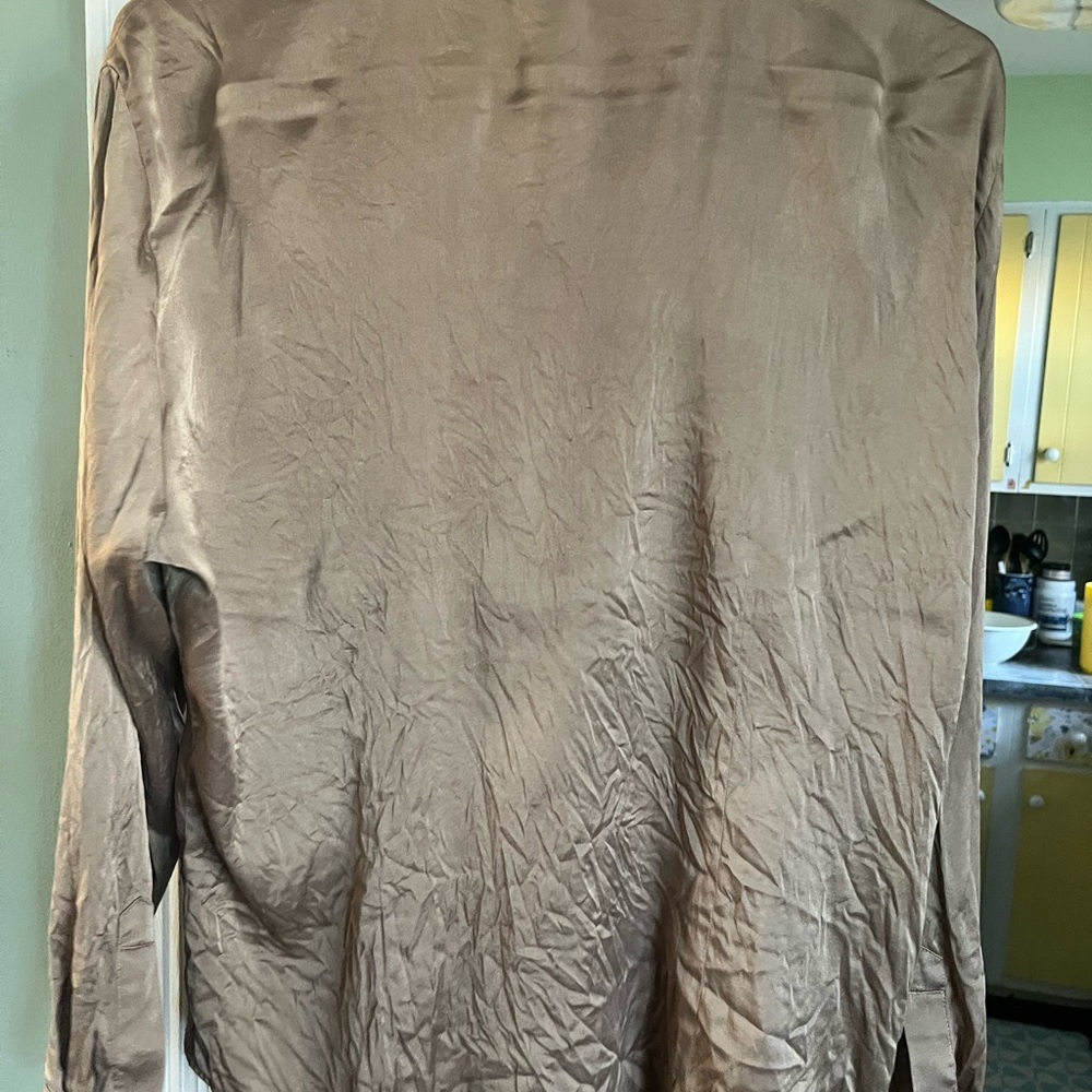 Chico's Taupe Button-Up silk top - Picture 3 of 3